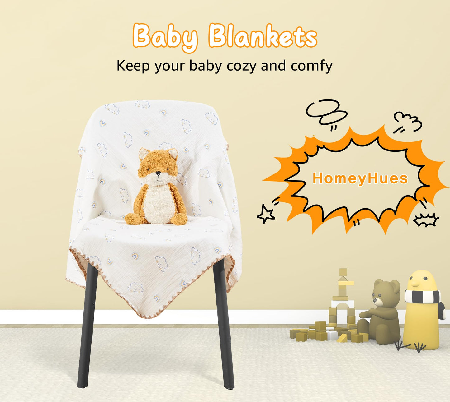 Baby Blanket Double Layer Cotton 40 x 40 Soft Receiving Blanket with Pattern Machine Washable Brown Bear