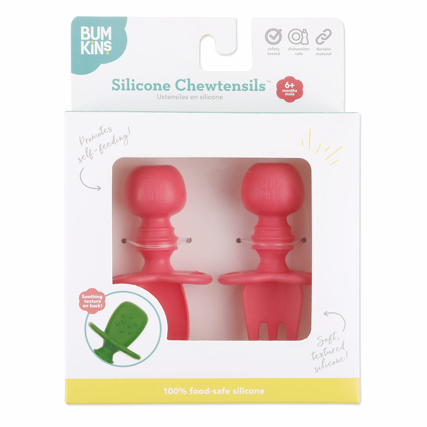 Bumkins Disney Baby Utensils Set, Chewtensils Silicone Spoons for Dipping, Self-Feeding, Baby Led Weaning, Trainer Learning, First Stage Eating, Soft Fork and Spoon, Babies 6 Months, Minnie Mouse