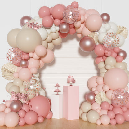 Ouddy Party Dusty Pink Balloons Arch Garland Kit, Different Sizes 18 12 10 5 Inch Boho Pink White Sand Latex Metallic Confetti Balloon for Girl Baby Shower Mothers Day Birthday Party Decorations