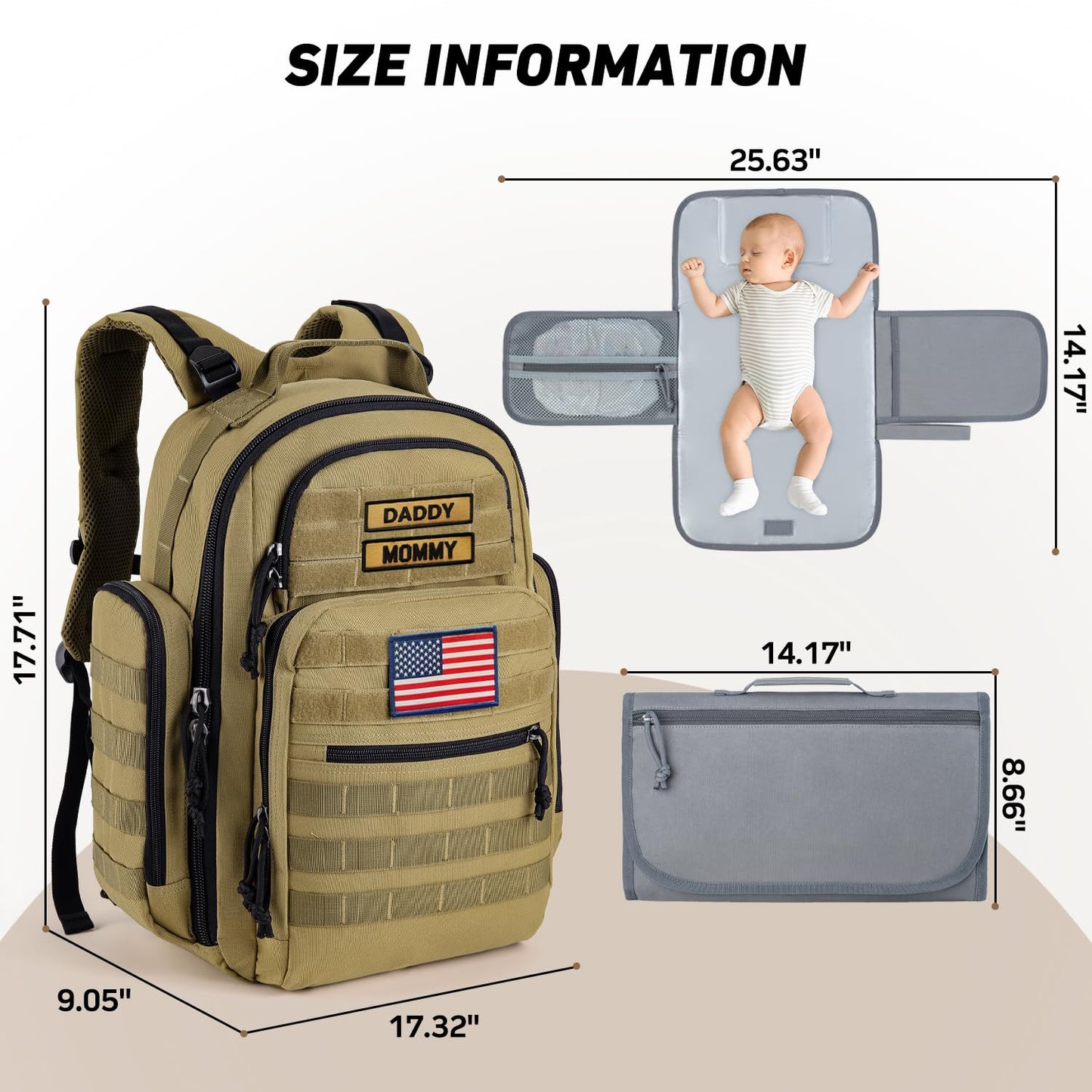 SHARKMOUTH Diaper Bag Backpack for Dad and Mom, Military Molle diaper Pack with Insulated Bottle Holders and Wipe Pocket