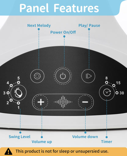 LAREX Baby Swings Electric Baby Swing Bluetooth Infant Swing Portable Rocker with 5 Speeds, 1 Seat Position, Remote Control, Grey