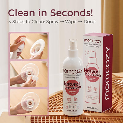 Momcozy Portable Breast Pump Cleaner Spray, Strong Milk Fat Removal & Residue-Free, Natural Grapefruit Scent, Pump Spray for Breast Pump and Other Baby Products, 8.5 Fl Oz Bottle