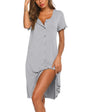 Ekouaer Women's Nightshirt Short Sleeve Button Down Nightgown V-Neck Sleepwear Pajama Dress