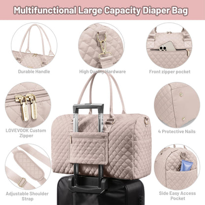 LOVEVOOK Diaper Bag Tote with Pacifier Case and Changing Pad, Large Capacity Mommy Bag for Hospital and Weekender Travel, Functional Baby Bag Newborn Baby Essential, Black