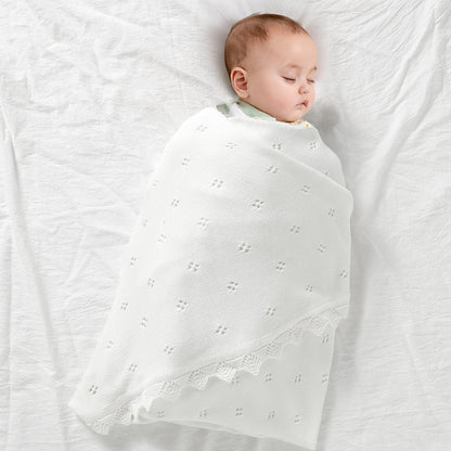 mimixiong Cotton Baby Blanket Knitted Crochet Receiving Crib Nursery Swaddling Blankets for Newborn Baby Boy Girl Off White 30x40 Inch