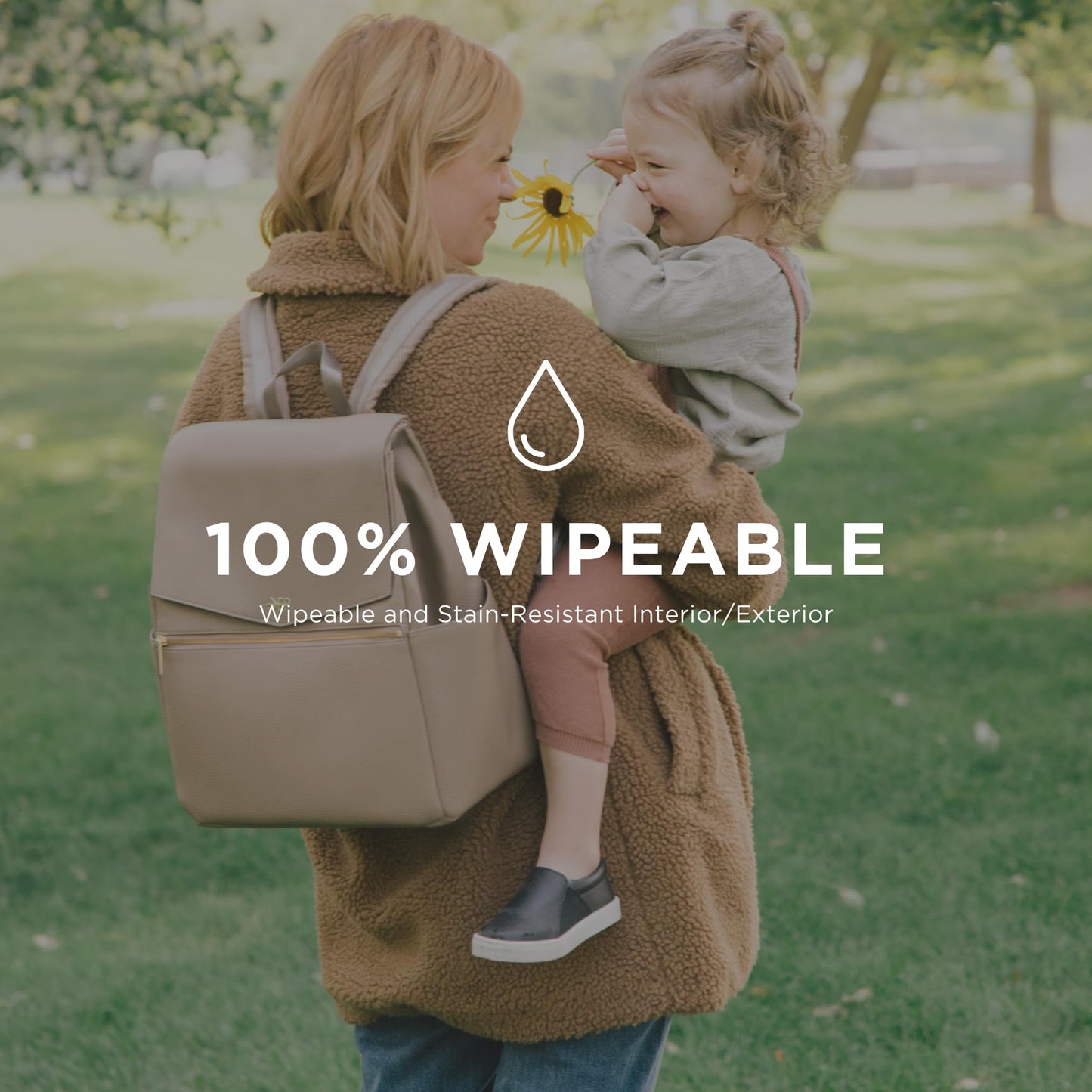 Freshly Picked Classic II Diaper Bag Backpack, Wipeable Vegan Leather With Changing Pad (Sage Green V2)