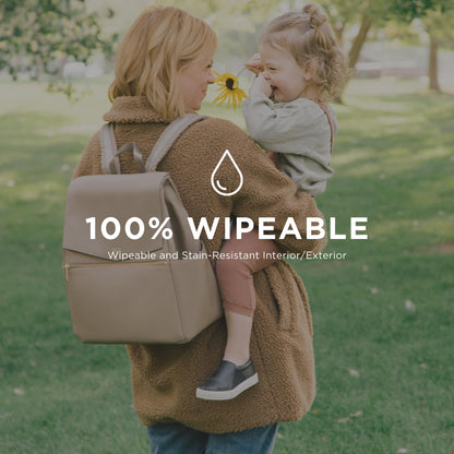 Freshly Picked Classic II Diaper Bag Backpack, Wipeable Vegan Leather With Changing Pad (Sage Green V2)