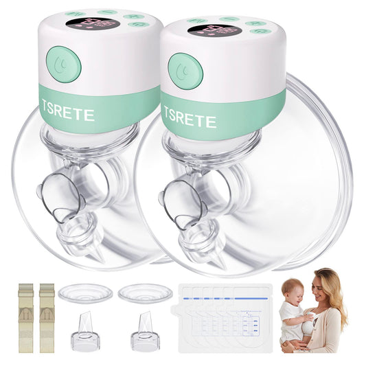TSRETE Double Wearable Breast Pump, Electric Hands-Free Breast Pumps with 2 Modes, 9 Levels, LCD Display, Memory Function Rechargeable Milk Extractor-24mm Flange, Pink