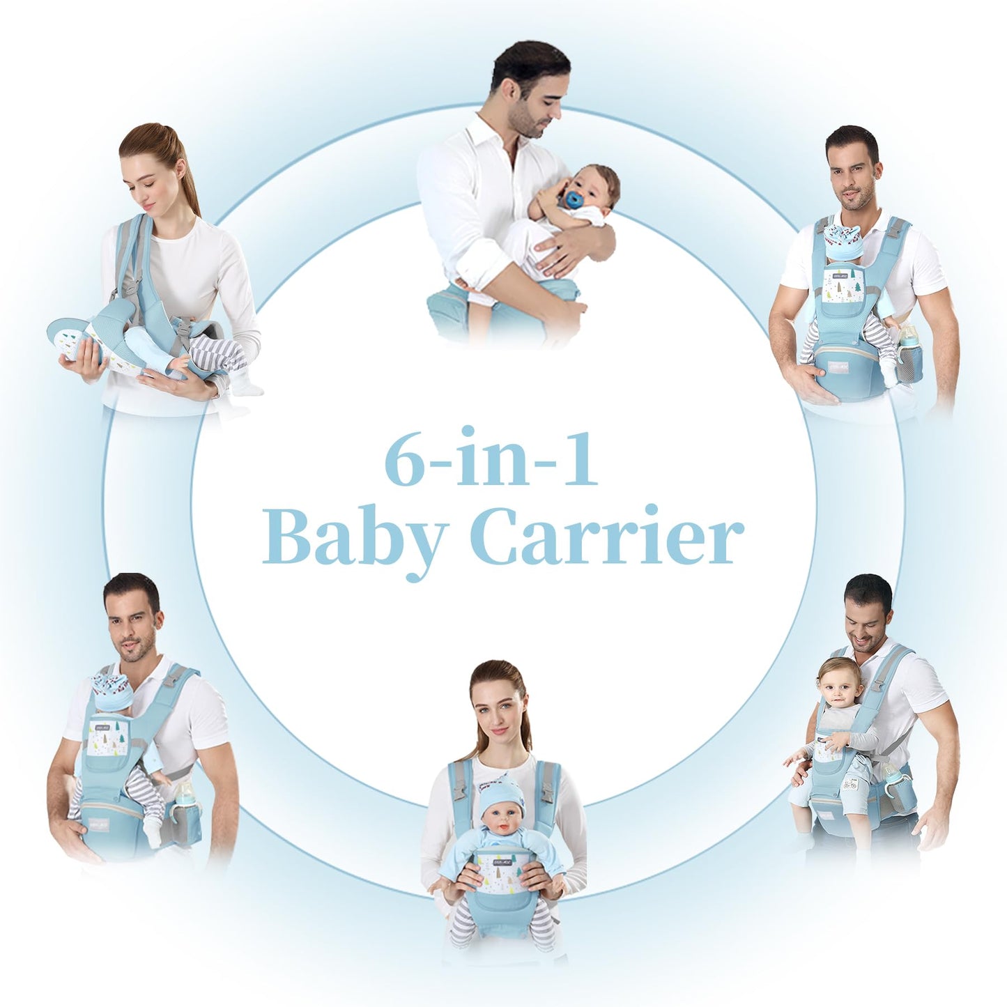 Baby Carrier Newborn to Toddler - Debark Baby Carrier with Hip Seat, 6-in-1 Adjustable Detachable Ergonomic Infant Carrier for Babies from 0-36 Months, Ideal for Baby Travel Essentials (Grey)