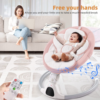 Jaoul Baby Swing for Infants - Electric Portable Newborn Bouncer With Bluetooth Touch Screen/Remote Control, Timing Function, 5 Speeds, 3 Seat Positions for Boys and Girls (Pink)