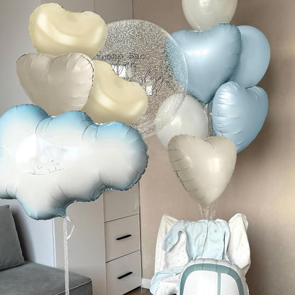 Sage Green Gold Heart Balloons,12Pcs Light Gold Heart Shaped Foil Balloons,18Inch Cream White Helium Mylar Balloon for Baby Shower Birthday Anniversary Wedding Party Decorations