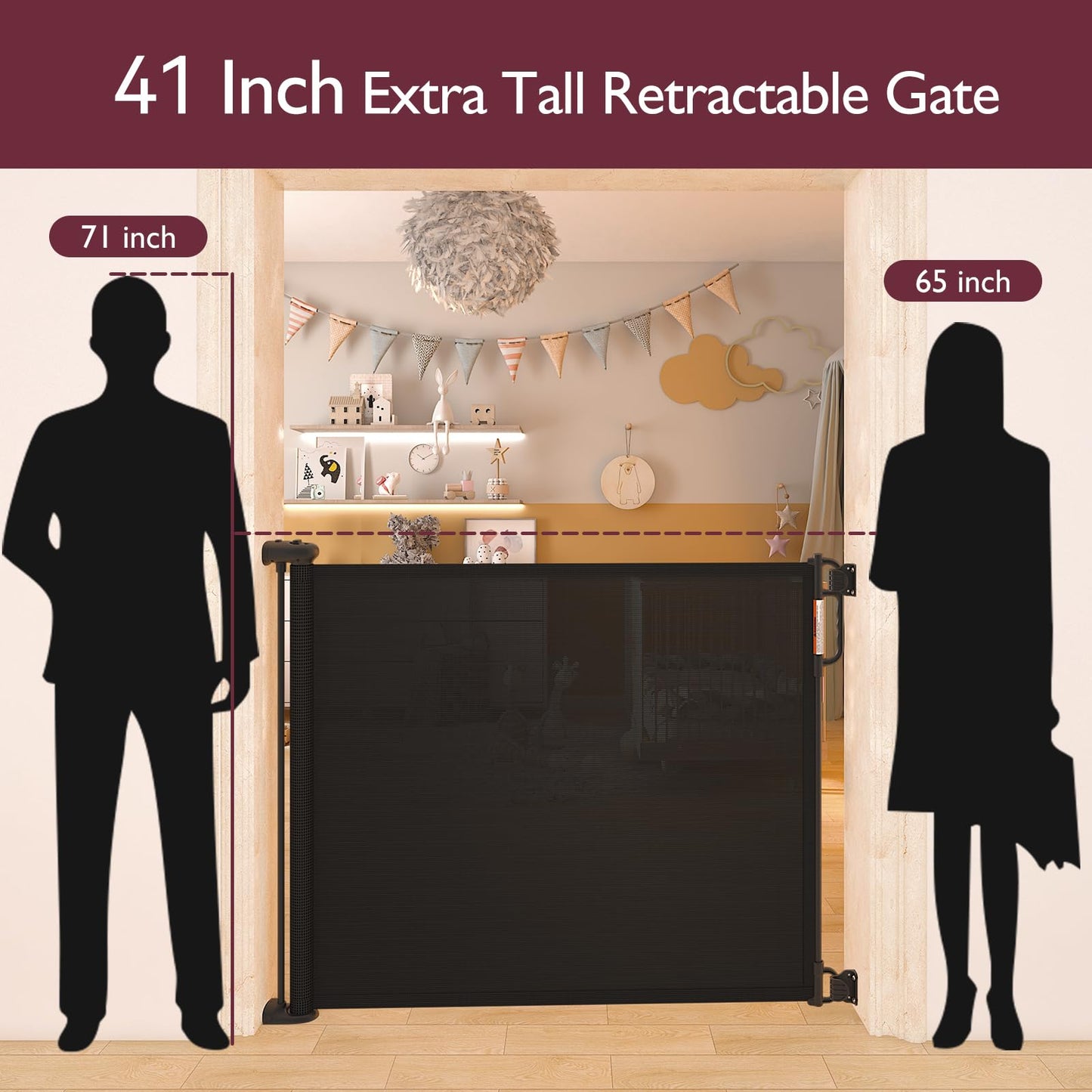 Momcozy Retractable Baby Gate, 33" Tall, Extends up to 55" Wide, Child Safety Baby Gates for Stairs, Doorways, Hallways, Indoor, Outdoor