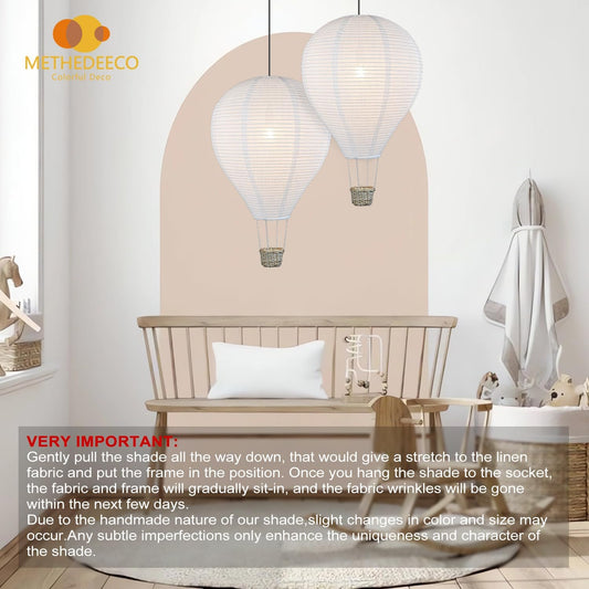 2PCS fabric Hot air balloon lampshade decorations hanging 14inch pendant light shade Gifts for kids Nursery kids living room chandelier new born baby room decor party decoration