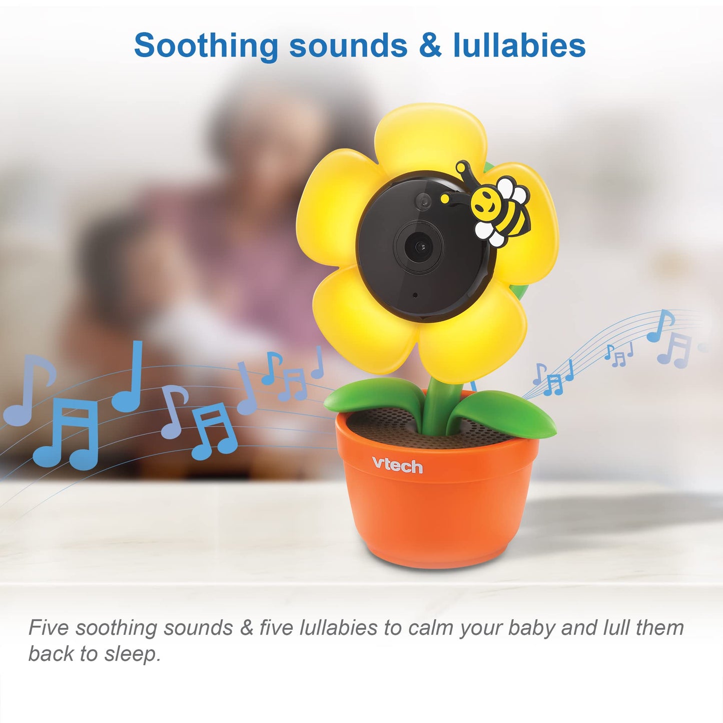 VTech RM9751 Yellow Daisy Smart Wi-Fi Baby Camera, iOS & Android Enabled, 1080p Full HD, Privacy Mode Cover, Night Light, Soothing Sounds & Lullabies, Two-way Intercom,Temperature Sensor, Night Vision