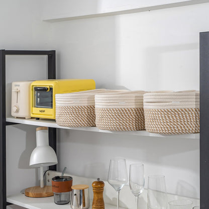 CubesLand Off White Small Storage Baskets for Shelves, Closet Organization Storage Bins Empty Gift Basket Baby Nursery Woven Baskets for Organizing, Rectangular Clothes Closet Shelves Baskets 3 Packs