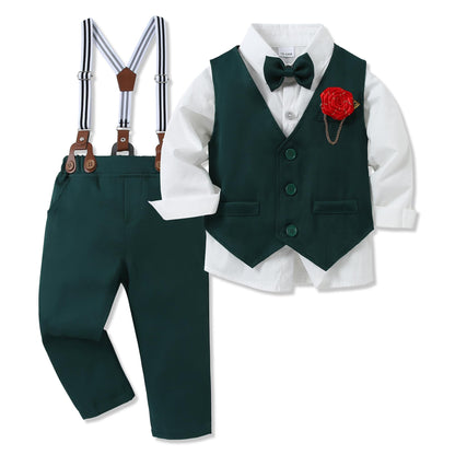 WESIDOM Toddler Boy Clothes Suit Formal Dress Shirt+Bowtie+Vest+Boutonniere+Suspender Pants Boys Gentleman Outfits Set