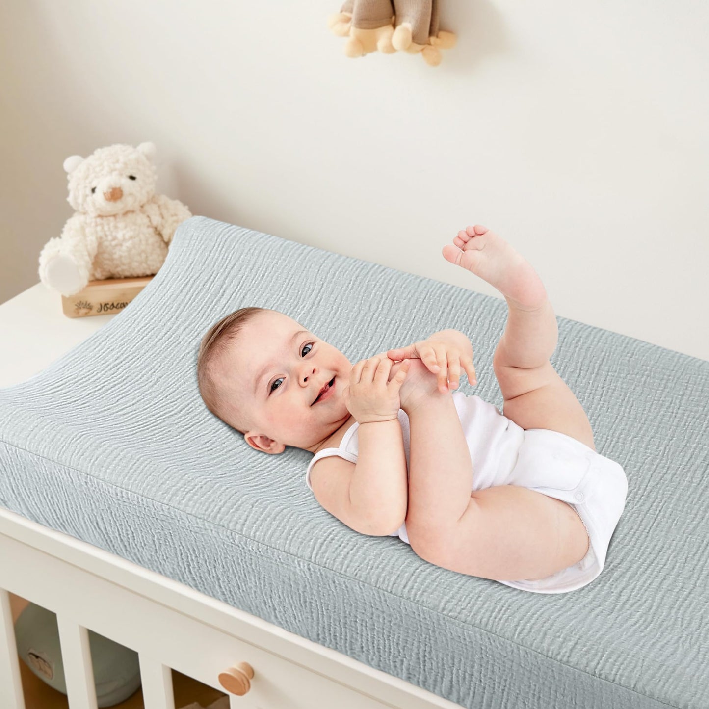 Bearmoss Changing Pad Cover, 2 Pack Muslin [100% Cotton] Diaper Changing Table Covers, 32'' x 16'' Soft Breathable Changing Pad Sheets for Unisex Baby Girls and Boys with Strap Holes (Bluemoon)