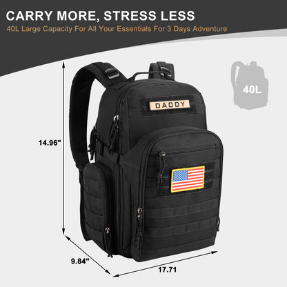 MIRACOL Military Diaper Bag for Dad - Large Diaper Backpack with 12+ Compartments - Insulated Bottle Pockets Quick-Access Wipe Dispenser for Travel Hiking Camping Tan