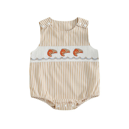 Baby Girl Pumpkin Embroidery Jumpsuit Halloween Sleeveless Round Neck Plaid Tank Romper