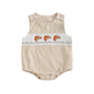 Baby Girl Pumpkin Embroidery Jumpsuit Halloween Sleeveless Round Neck Plaid Tank Romper