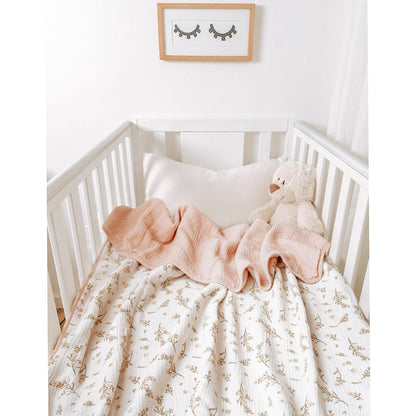 Konssy Muslin Baby Blankets for Girls Boys, 100% Cotton Crib Blanket for Infant Toddler, Super Soft and Lightweight Nursery Swaddling Wrap 40"x36" (Floral)