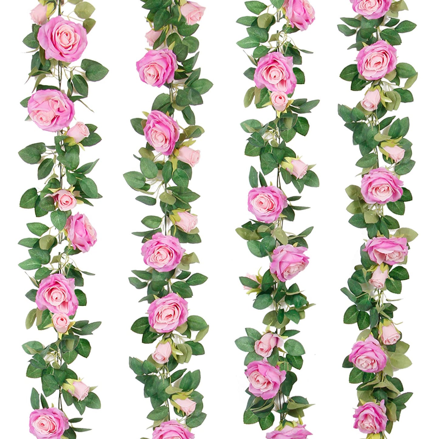 TELDRASSIL 4Pcs(26 FT) Artificial Rose Vine Fake Flower Garland Fake Silk Rose Hanging Vine for Wedding Party Background Arch Garden Background Decoration (Pink)