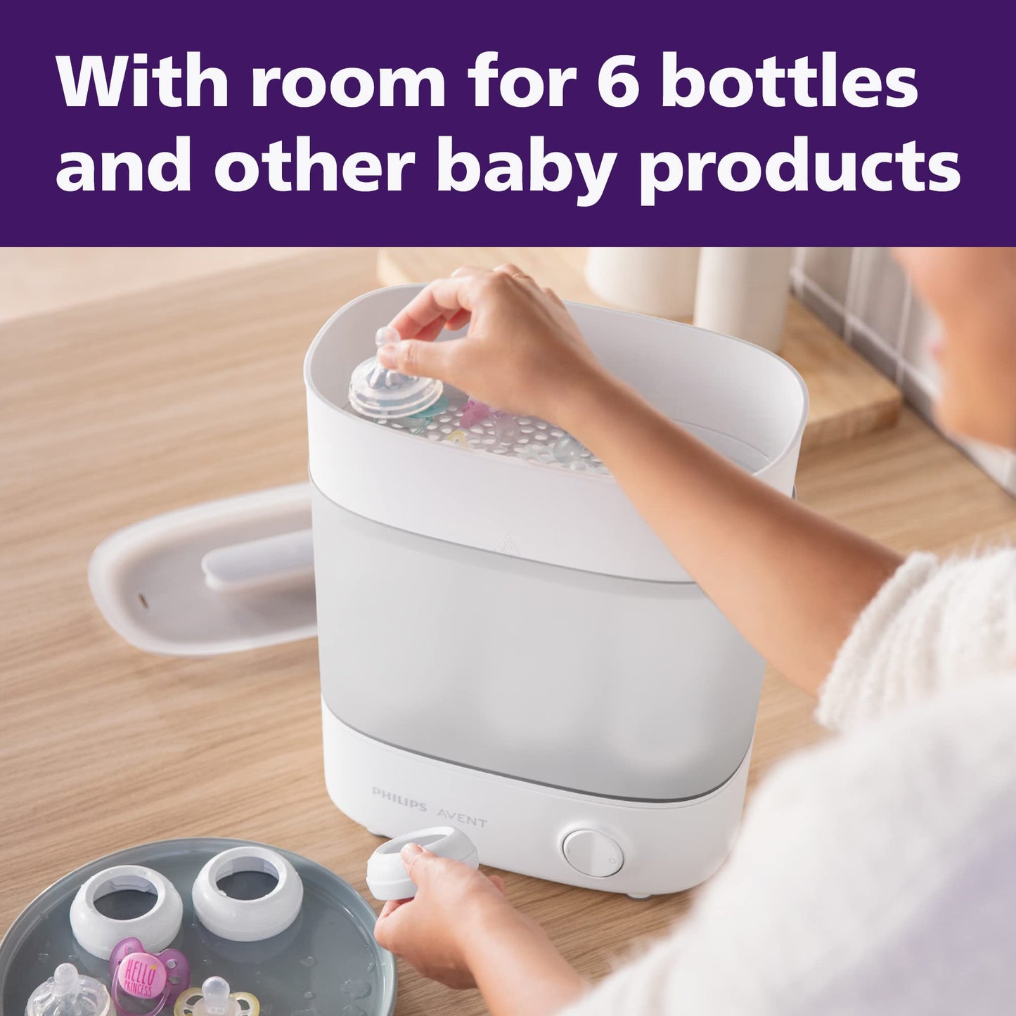 Philips Avent Baby Bottle Sterilizer and Dryer Premium, Removes 99,9% of Bacteria, Chemicals Free, Capacity 6 Bottles/Teats/Accessories, Modular Space Saving Design, Model SCF293