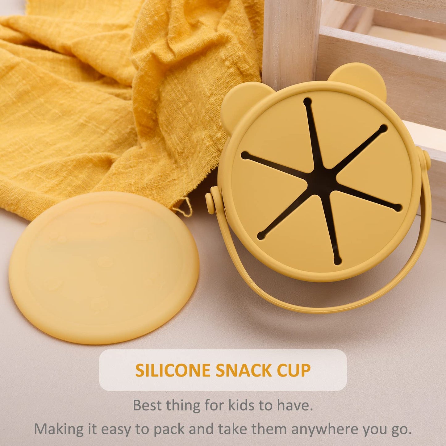 Silicone Snack Cups for Toddlers, Toddler Snack Containers, Baby Treat Catcher with DustProof Lid 2 Pack Dishwasher Safe and BPA Free 9 Oz
