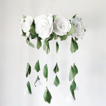 Baby Crib Mobile (Felt Rose) - Baby Shower Gift Nursery Decorations - Handmade Floral Decor for Girls