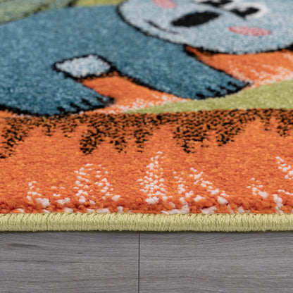 Kids Rug with Cute Animals on a Hot Air Balloon Ride in Pastel, Size: 2'8" x 4'11"