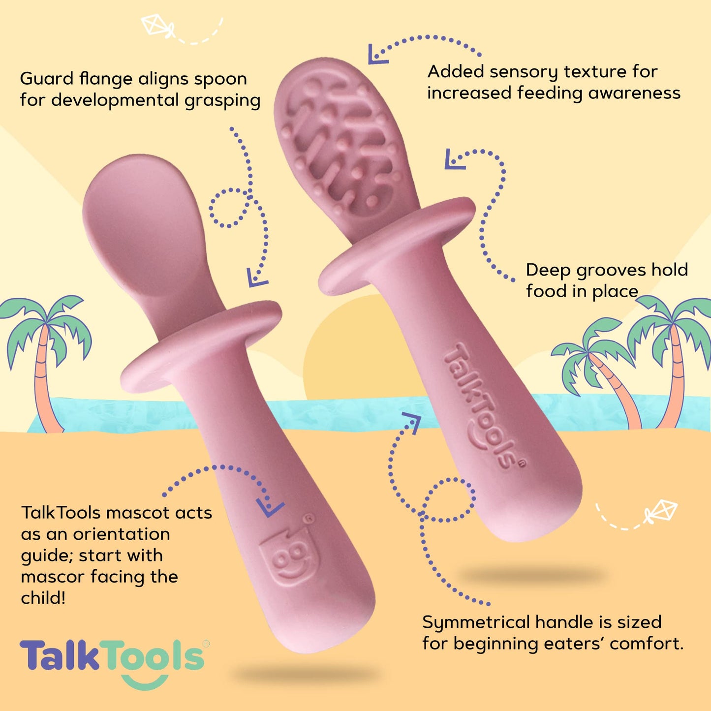 TalkTools ITSY Baby Utensil Set – Silicone Training Cup, Plate and Twin Spoon Pack for Toddlers| Infant First Food Self Feeding Silicone Training Set (Bubblegum)