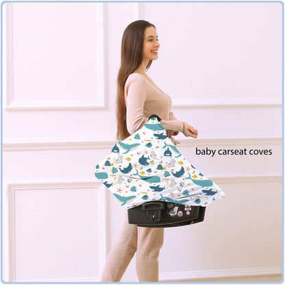 Car Seat Covers Canopy Cover - Multi-use Cover Carseat Canopy, Breathable Breastfeeding Cover, Car Seat Covers for Bbies, Boys & Girls Shower Gifts (Dark Blue Dinosaur)