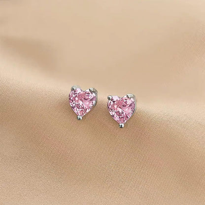 14K Gold Plated Stud Earrings 925 Sterling Silver Post Earrings Heart Love Cubic Zirconia Stud Earrings Small Cute for Women