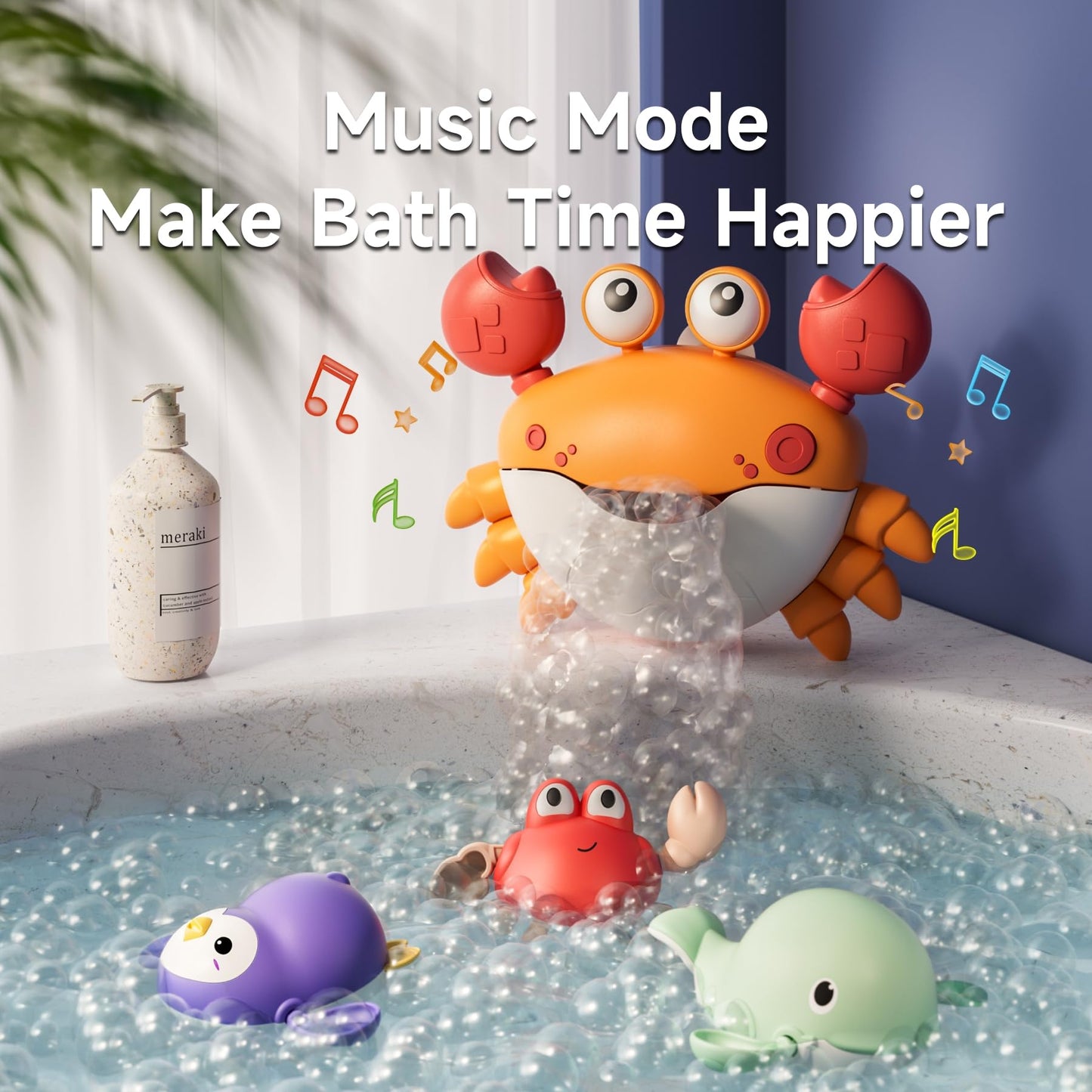 TUMAMA Baby Bath Toy,Bath Bubble Maker Machine with Music,3 Wind-Up Bathtub Toys,Crab Shower Water Toy for Toddlers Kids Boys Grils,4 Pieces