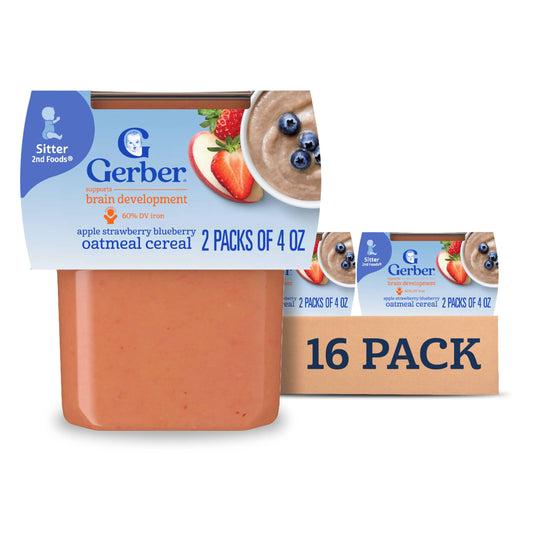 Gerber Baby Food 2nd Foods, Mixed Cereal, Pears & Cinnamon with Oatmeal Puree, 4 Ounce Tubs, 2-Pack (Pack of 8)