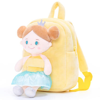 Gloveleya Toddler Backpack Baby Ballerina Girl Gifts Plush Curly Hair Ballet Backpack - Black Blonde 9 inches