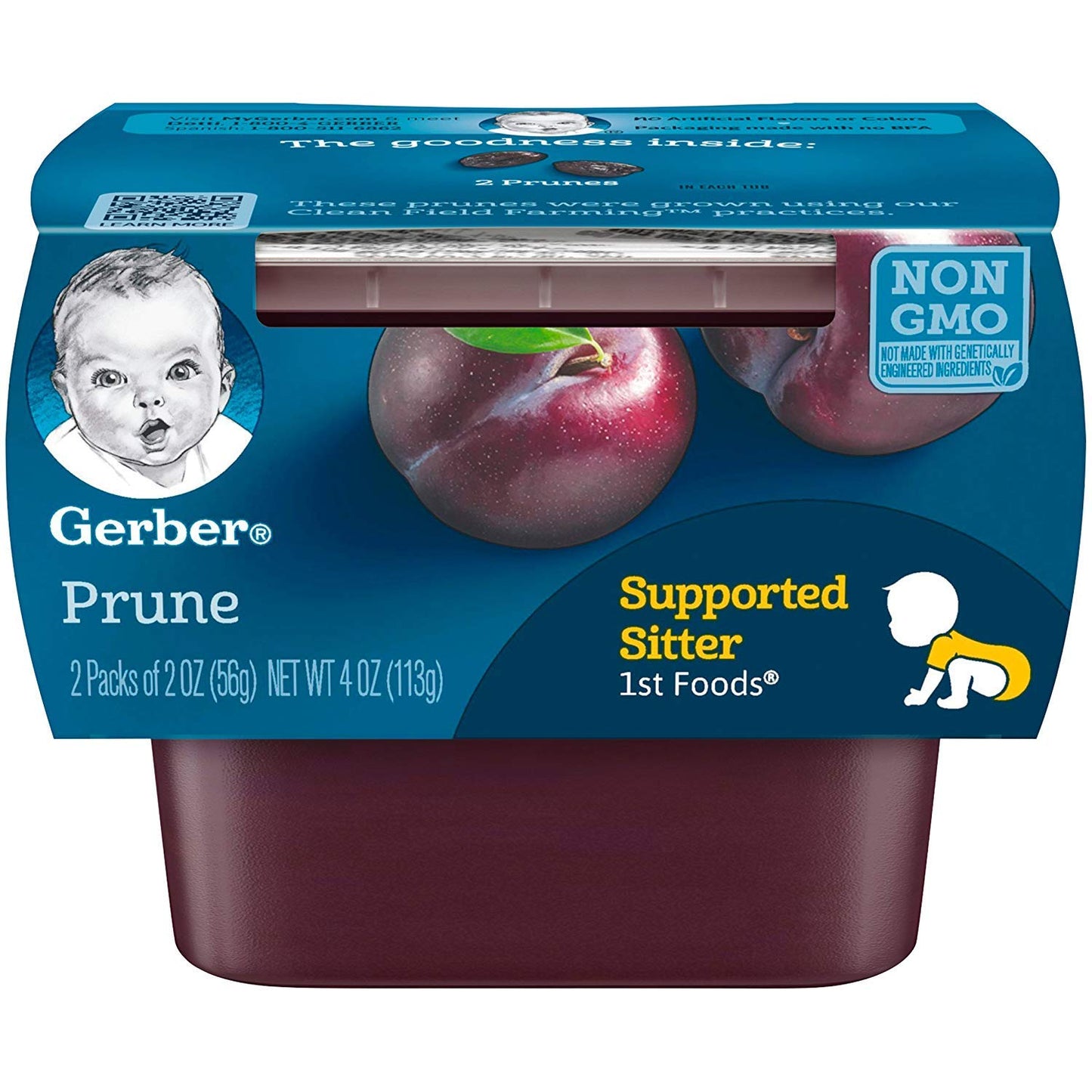 Gerber 1st Foods Baby Food, Prune Puree, Natural & Non-GMO, 2 Ounce Tubs, 2-Pack (Pack of 8)