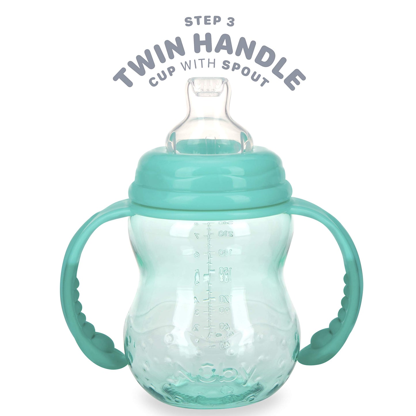 Nuby 3 in 1 Baby Bottle to Training Sippy Cup - 8 Oz Toddler Cups Spill Proof with Soft Spout, Nipple & Removable Grip Handles - Dishwasher Safe (Blue)