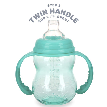 Nuby 3 in 1 Baby Bottle to Training Sippy Cup - 8 Oz Toddler Cups Spill Proof with Soft Spout, Nipple & Removable Grip Handles - Dishwasher Safe (Blue)