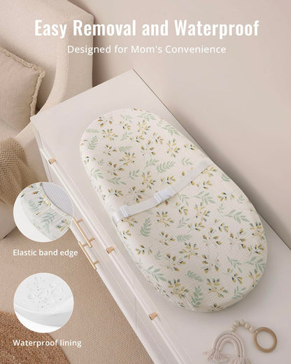 Blissful Diary Muslin Baby Changing Pad with Waterproof Lining Foam, Diaper Changing Table Pad with Cover for Dressers (Monstera, Avocado)