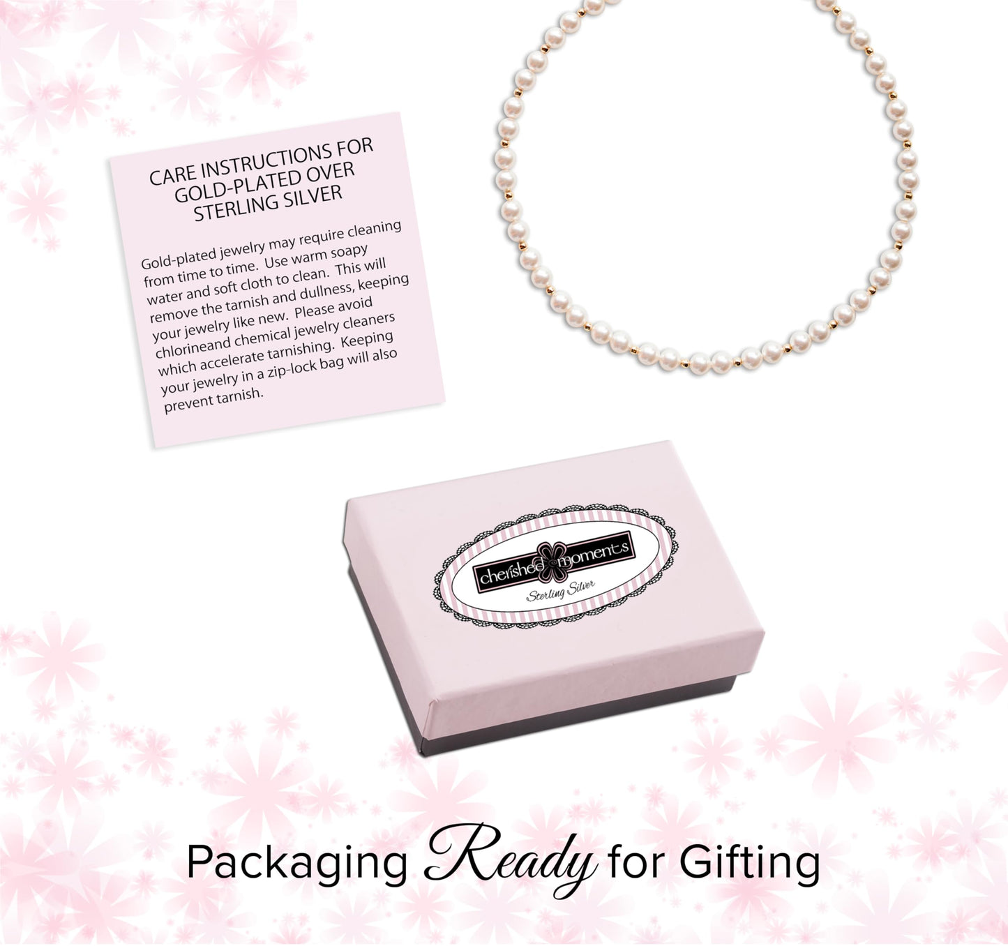Cherished Moments Children's 14K Gold-plated over Sterling Silver Bracelet with White High-End Simulated Pearls for Babies, Infants, Toddlers, and Girls