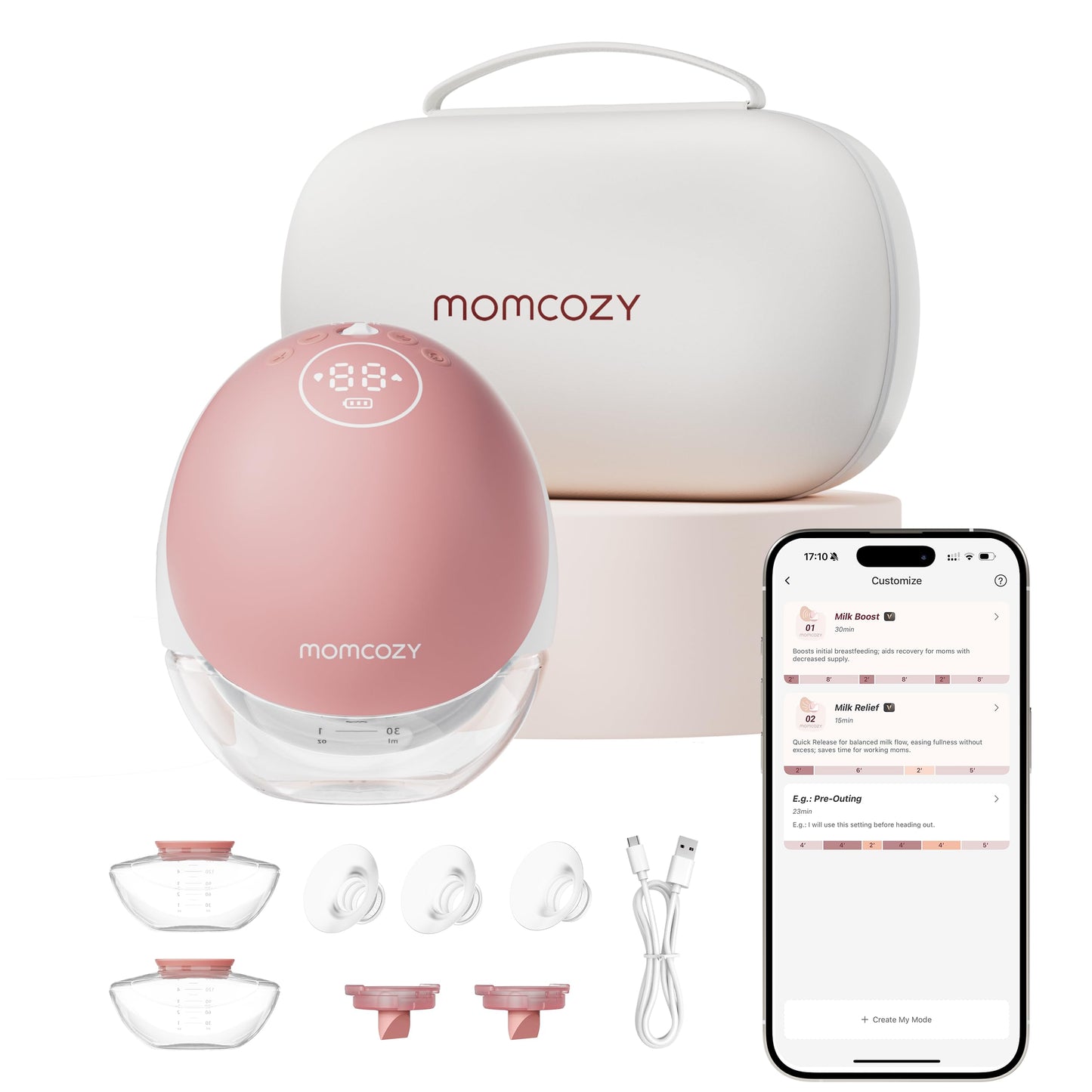 Momcozy Breast Pump Hands Free Upgraded Mobile Flow | M9, App Discreet Control with Personalized Multi-Modes & 15 Levels, Wearable Breast Pump 24mm, 2 Pack Cozy Red