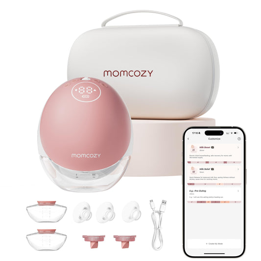 Momcozy Breast Pump Hands Free Upgraded Mobile Flow | M9, App Discreet Control with Personalized Multi-Modes & 15 Levels, Wearable Breast Pump 24mm, 2 Pack Cozy Red