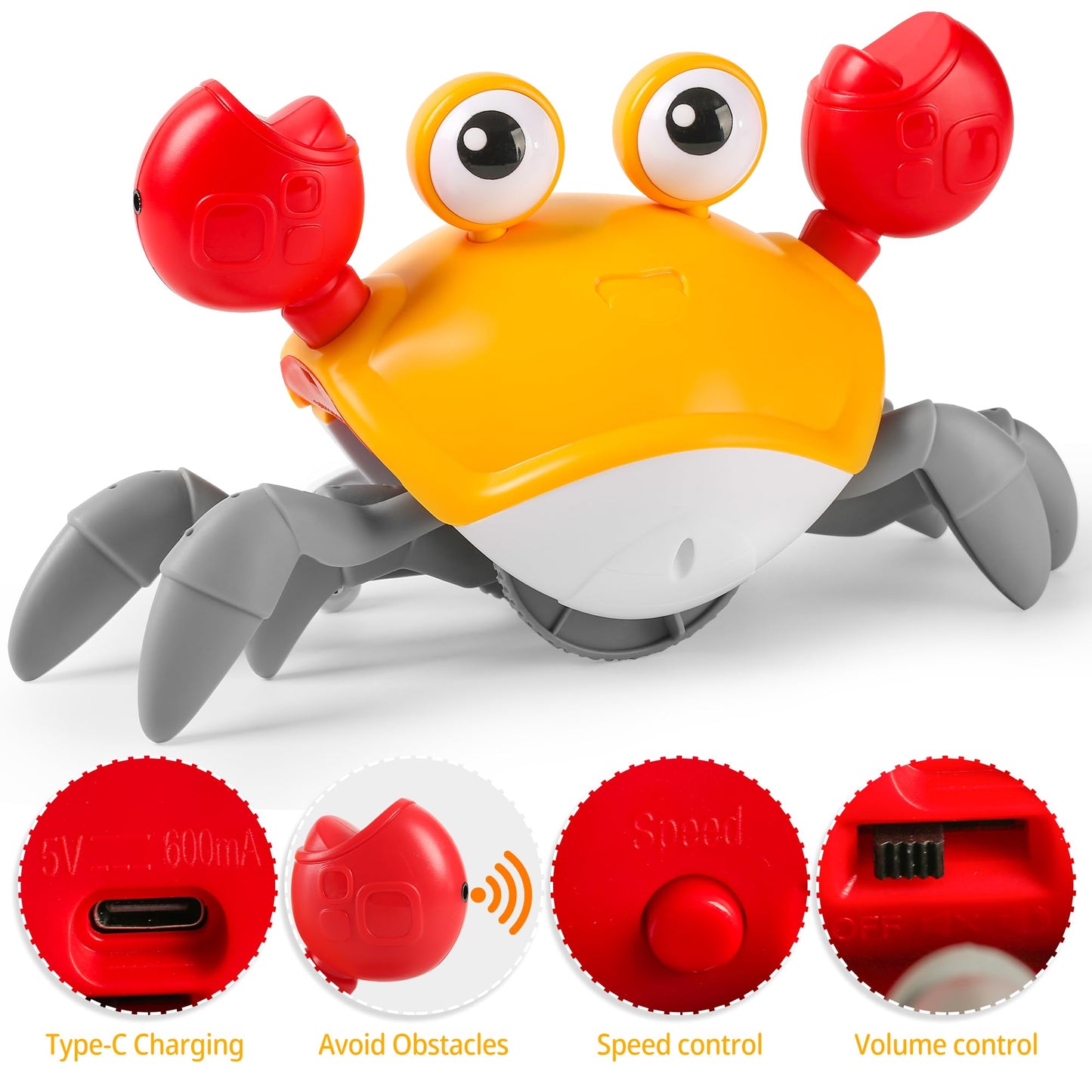 Crawling Crab Baby Toy Infant: Tummy Time Toys for Babies 3 6 9 12 18 24 36 Months, Walking Dancing Sensing Crab for Toddler 1 2 3 4 Year Old, 1st Music Birthday Gifts for Boys Girls