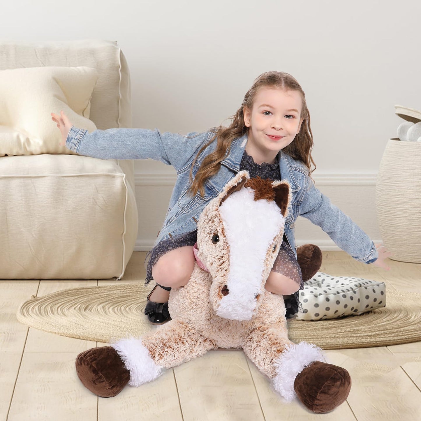 Tezituor 47 Inch Giant Horse Stuffed Animal, 4ft Realistic Chocolate Stuffed Horse Plush Toy, Hugging Soft Horse Pony Plush Pillow for Boys Girls,