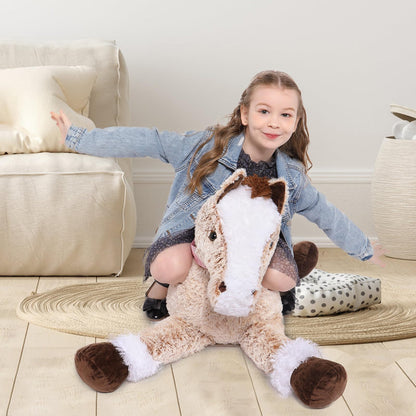 Tezituor 47 Inch Giant Horse Stuffed Animal, 4ft Realistic Chocolate Stuffed Horse Plush Toy, Hugging Soft Horse Pony Plush Pillow for Boys Girls,