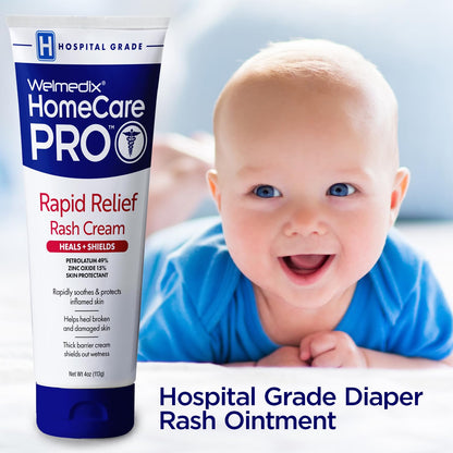 Rapid Relief Diaper Rash Cream with Zinc Oxide, Hospital Grade Barrier Cream for Adults, and Babies with Fragile or Sensitive Skin (4oz Tube, Pack of 3)