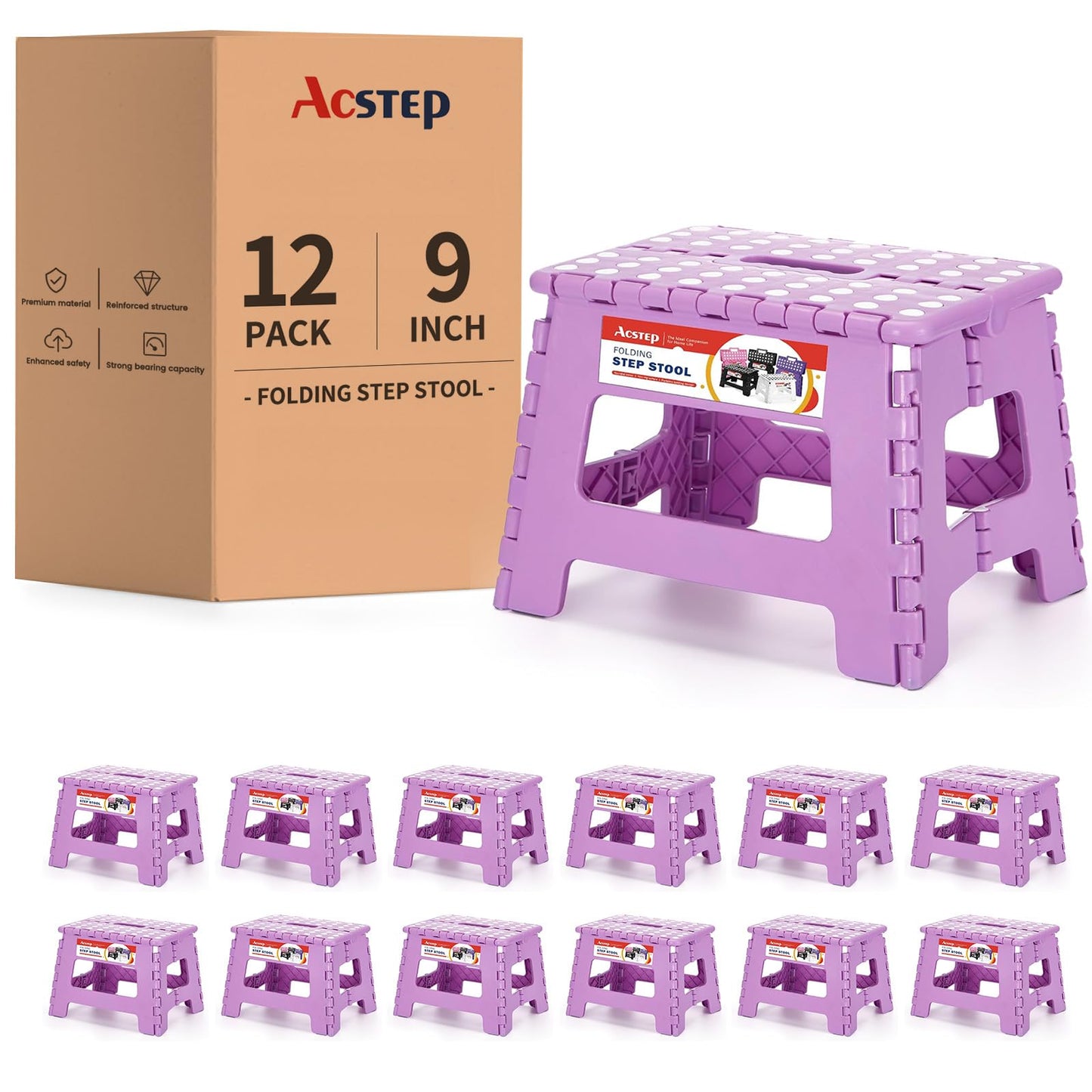 ACSTEP Folding Step Stool 9'' Tall Kids Step Stool Holds Up to 300 lb Plastic Foldable Step Stools for Kids Non-Slip Surface with Carry Handle Collapsible Stool for Home, Outdoor and Indoor(Black)