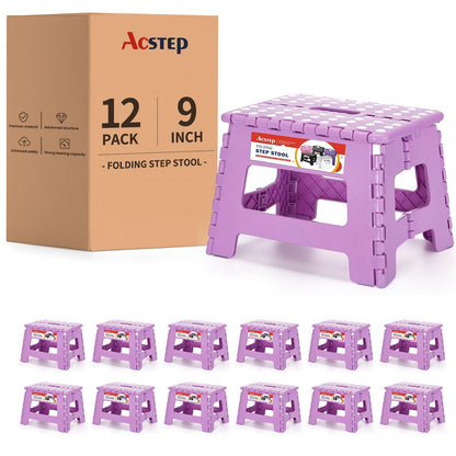 ACSTEP Folding Step Stool 9'' Tall Kids Step Stool Holds Up to 300 lb Plastic Foldable Step Stools for Kids Non-Slip Surface with Carry Handle Collapsible Stool for Home, Outdoor and Indoor(Black)