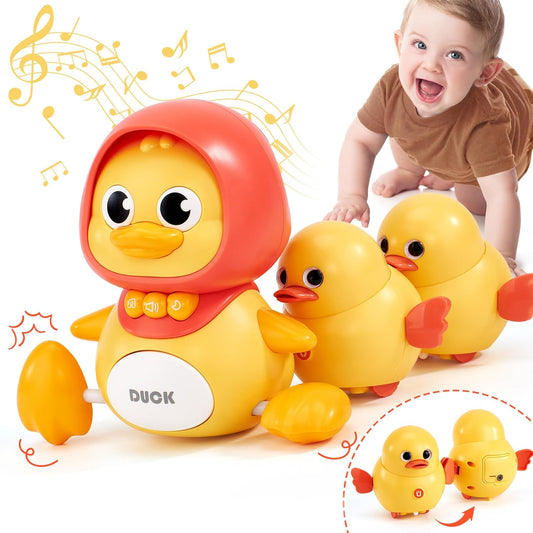 hahaland Crawling Baby Toys 6-12 Months - 3 PCS Musical Mother Duck and Ducklings Toy - Tummy Time Toys Moving Developmental 7 8 9 10 Month Old Toy Must Haves - Shower Gifts Dancing Duck for Babies